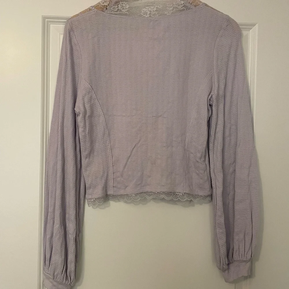 NWT Free People Run With Me Lavender Purple Lace Trim Long Sleeve Blouse